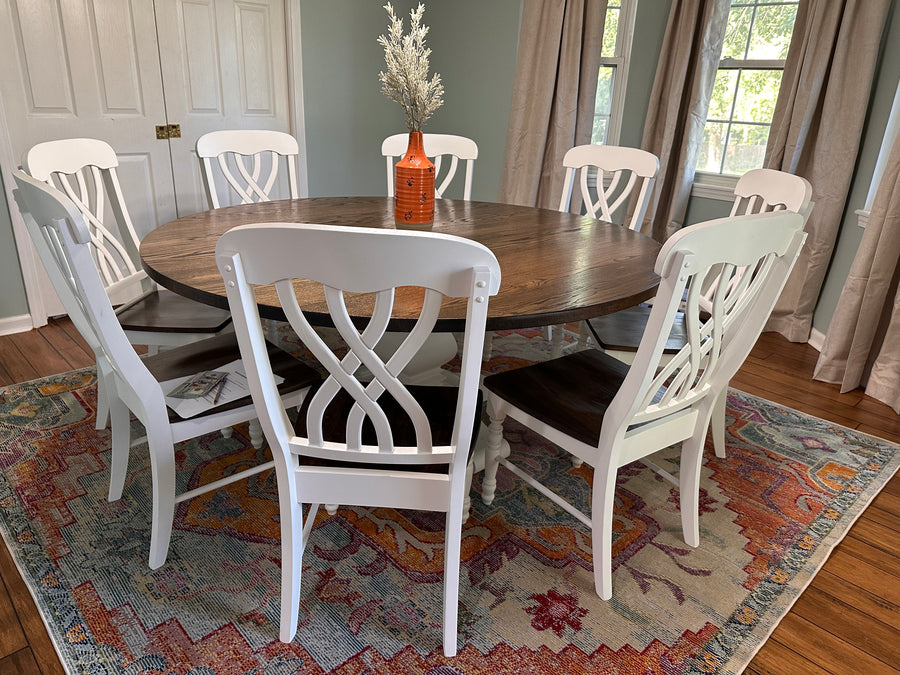 The Maddox Round Table — solid hardwood round dining table handcrafted in Benton, Arkansas