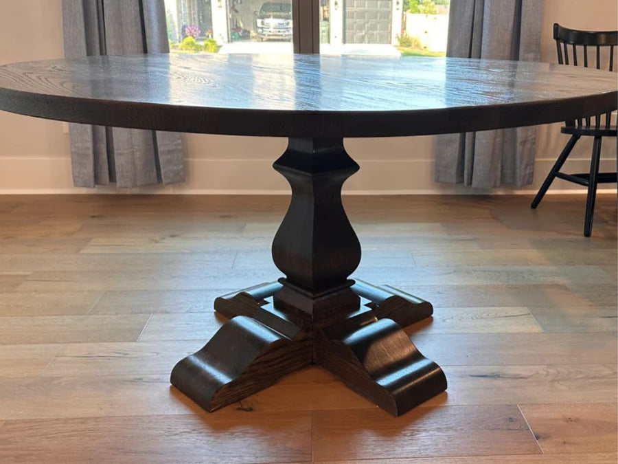 The Brenda Round Table — solid hardwood round dining table handcrafted in Benton, Arkansas