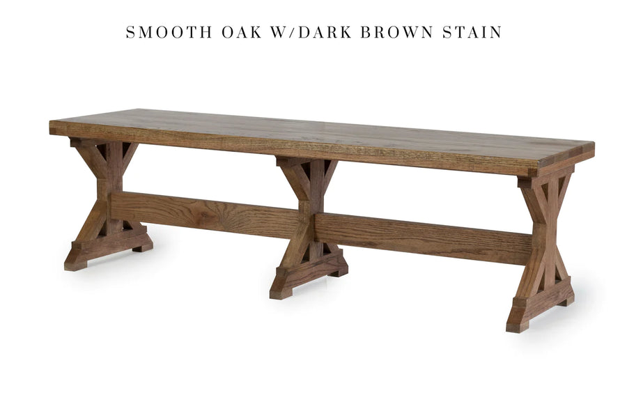 The Marilyn Farm Bench — solid hardwood dining bench handcrafted in Benton, Arkansas