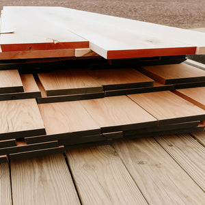 Stacked white oak lumber