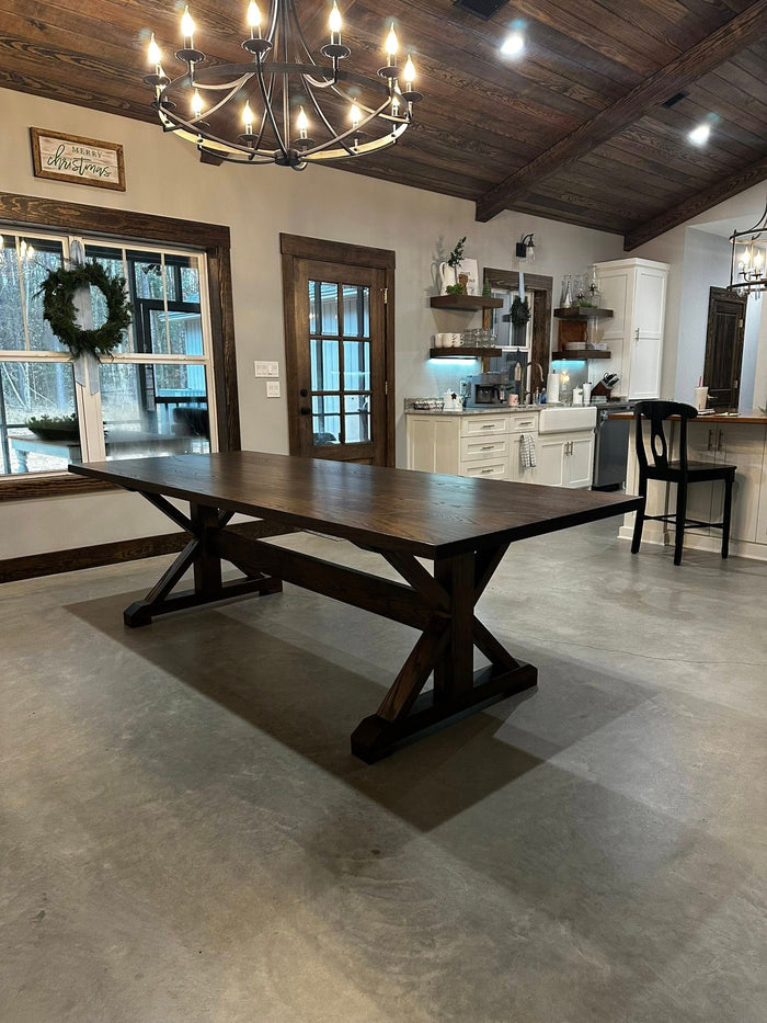 Custom hardwood dining table built for the Knight home